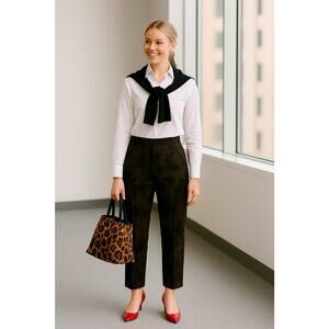 Theory Floral Jacquard Dress Pants - 2 Brown Black Straight Office Corpcore USA